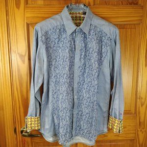 Robert Graham Blue Flip Cuff Abstract Print Shirt